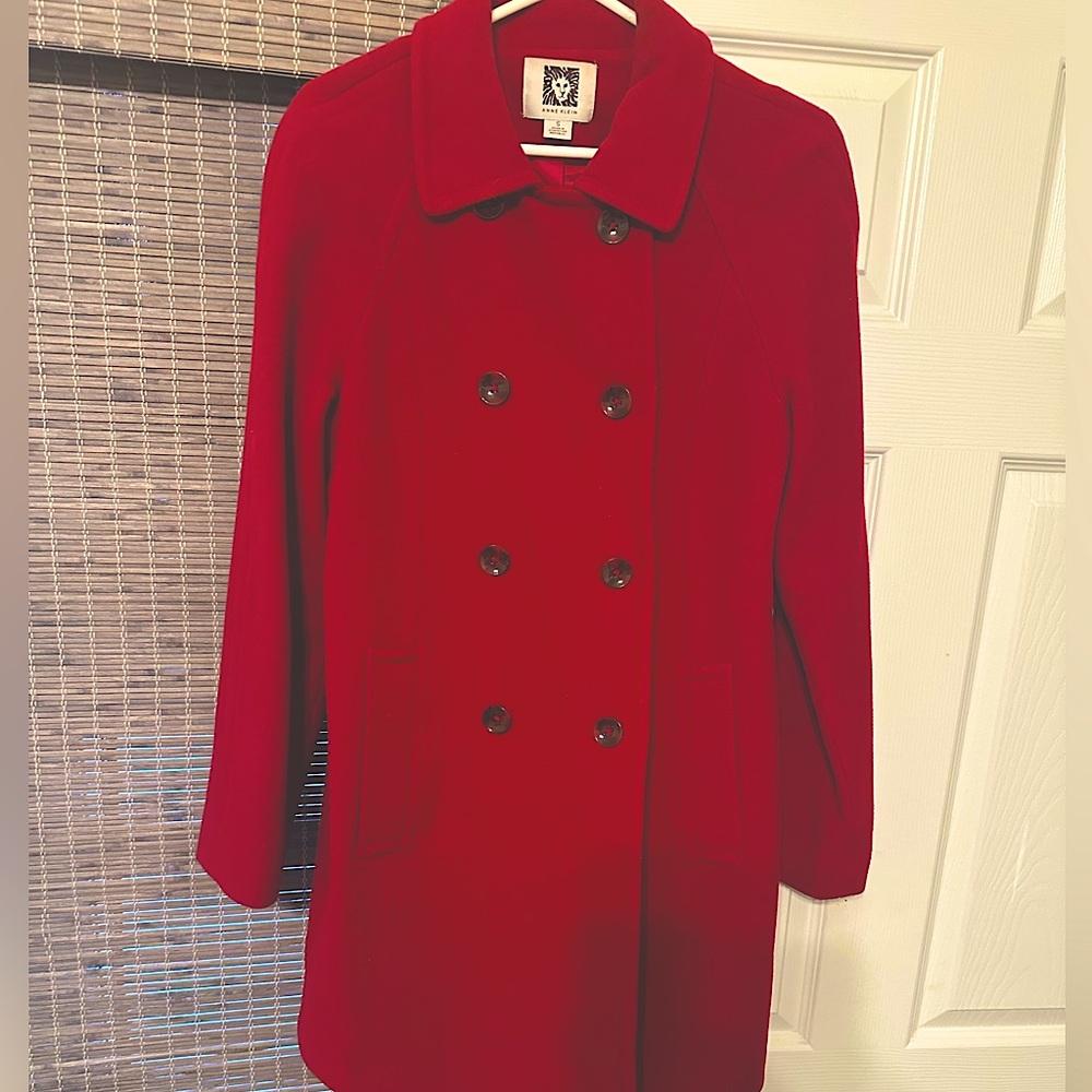 Anne Klein  Double Breasted Wool Coat Red S